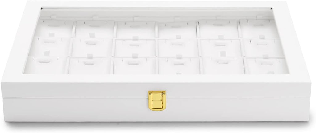 Oirlv White Jewelry Organizer Box with Acrylic Lid Ring Display Storage Case Jewelry Box for Women