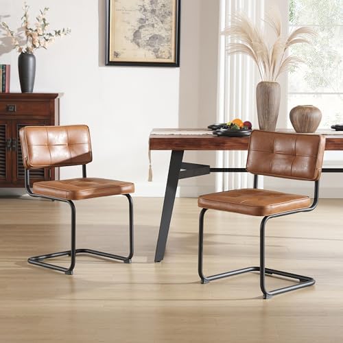 Zesthouse Industrial Metal Dining Chairs Set of 2, Upholstered Leather Kitche...
