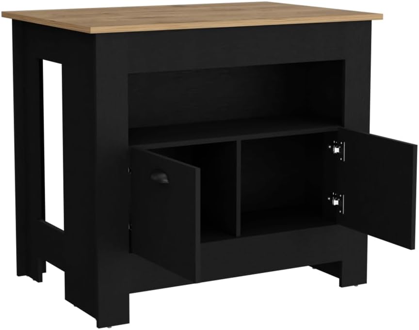 Kitchen Island Geneva, Black/Macadamia with Spacious Top Surface | 40.5"...