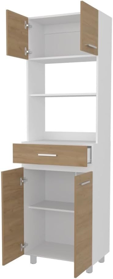 Pantry Cabinet with Storage Drawer, Microwave Locker for Kitchen Hallway, Mod...
