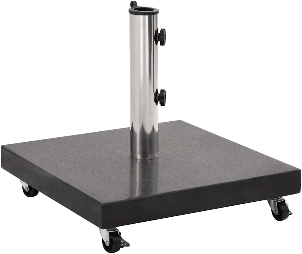 Granite Parasol Base 66.1 lb Square Black Heavy Duty Umbrella Stand with 2 Locking Bolts, 1 Adapter for 1.5"/1.9" Poles, 4 Castors for Easy Movement