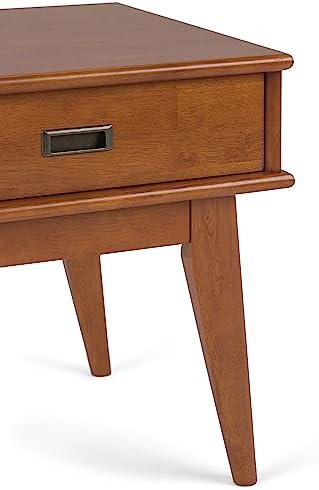 SIMPLIHOME Draper 22" Wide Solid Wood Rectangular End Table in Teak Brown