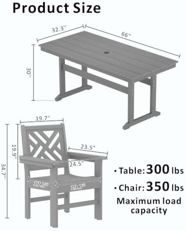 HDPE Outdoor Dining Set for 6,Patio Dining Set with Umbrella Hole,Weather Saf...