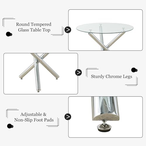 5 Piece Round Glass Dining Table Set, 36'' Modern Kitchen Table with ...