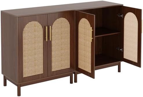 Tribesigns Set of 2 Rattan Sideboard, 59” Buffet Cabinet with Storage