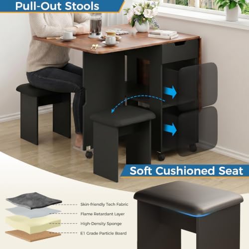 Mondeer 55" Folding Dining Table and Chairs Set 4, Cushioned Stools