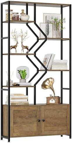 Keyluv 76" Tall Industrial Bookshelf with Storage Cabinet, Rustic Brown