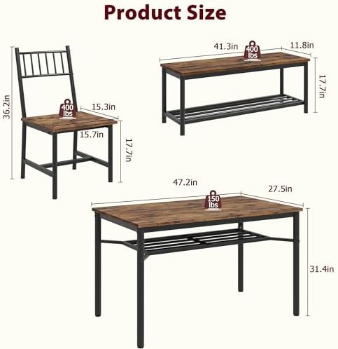 GarveeHome Dining Table Set for 4, Kitchen Table and Chairs for 4 with Wine R...