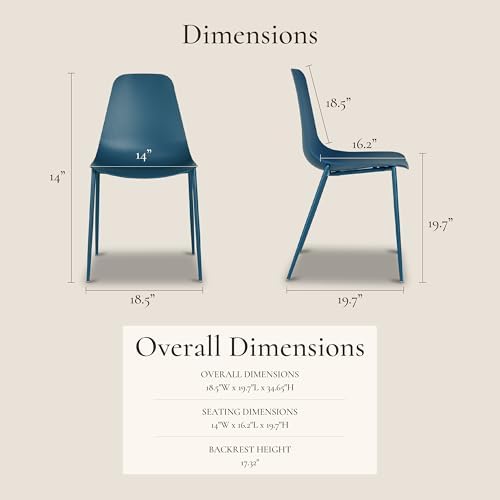 Poly & BARK Isla Modern Kitchen Chairs Set of 4 - Plastic Dining Chair wi...