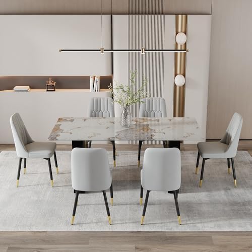 7 Piece Dining Table Set，71" Morden Faux Marble Dining Room Table Set fo...