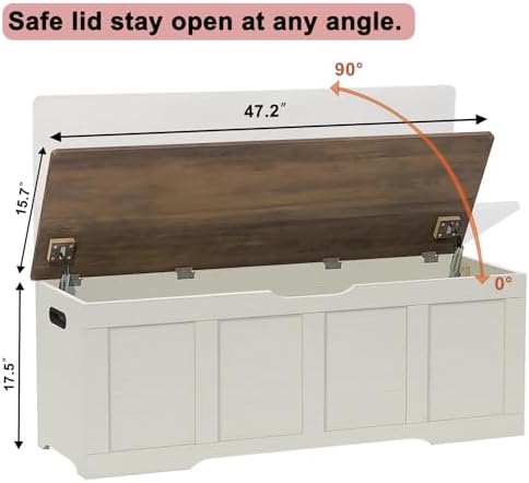 Timberer 47.2" Storage Chest, Extra Large Storage Trunk with 2 Safety Hi...