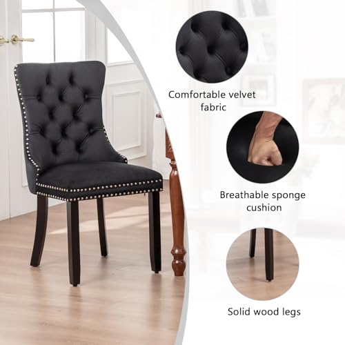 Hixkol Velvet Dining Chairs Set of 4,Upholstered Dining Chairs with Ring Pull...