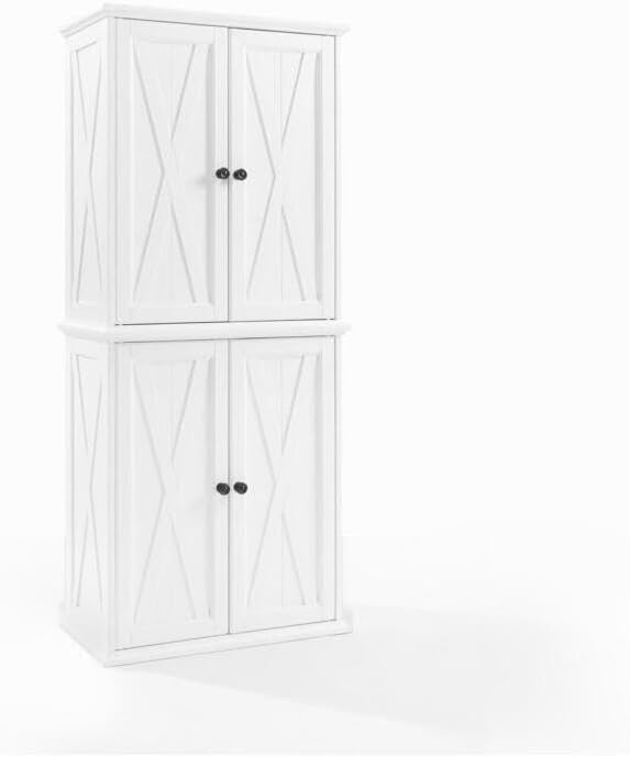 HomeStock Tall Kitchen Pantry - 2 Stackable Cabinets - Distressed White - 30&...