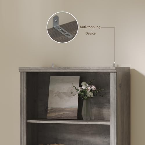 Thacuok Grey Bookshelf, 75" Tall Bookcase, 6 Tier Adjustable Storage She...
