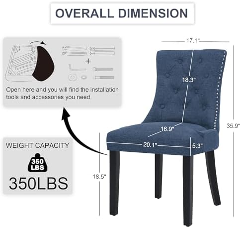Dining Chairs Set of 4, Modern Kitchen Chairs with Back, Dark Blue