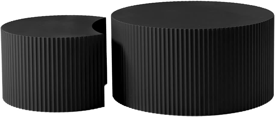WILLIAMSPACE Nesting Coffee Table Set of 2, Round & Crescent Moon Wooden ...