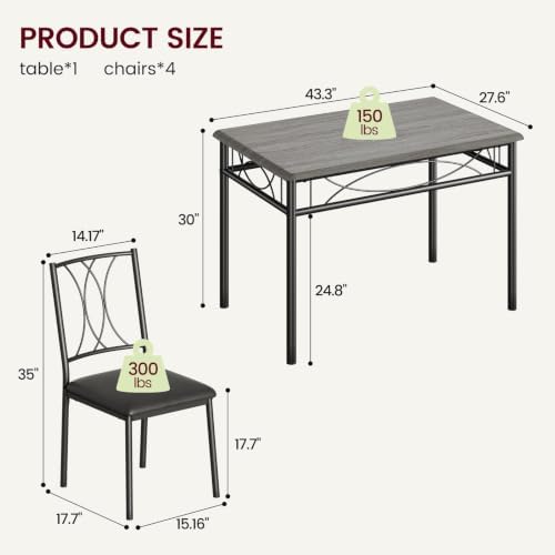 CABIHOME Dining Table Set - 5 Piece Rectangle Kitchen Table with 4 Upholstere...