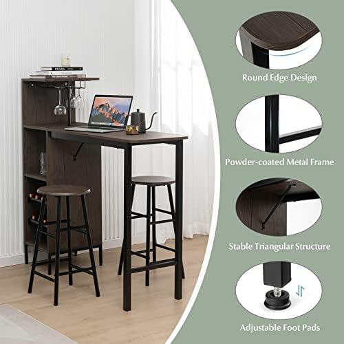 GIANTEX 3 Pieces Bar Table and Stools Set, Bistro Table Set with Glass Holder...