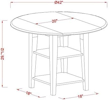 East West Furniture SUAD5-LWH-LC 5 Piece Dining Room Furniture Set Includes a Round Kitchen Table with Dropleaf & Shelves and 4 Faux Leather Upholstered Chairs, 42x42 Inch, Linen White