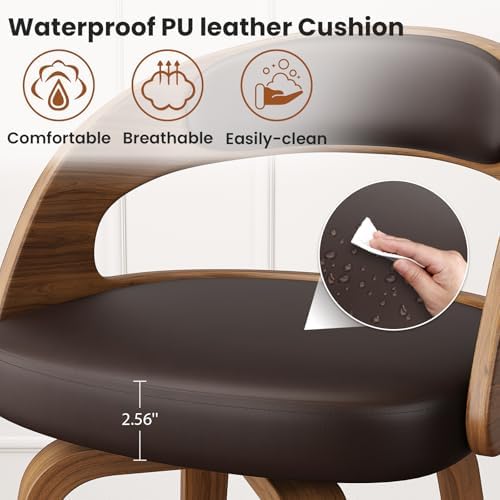 REONEY Swivel Bar Stools Set of 3, 26" Counter Height, Brown | Walnut Wo...