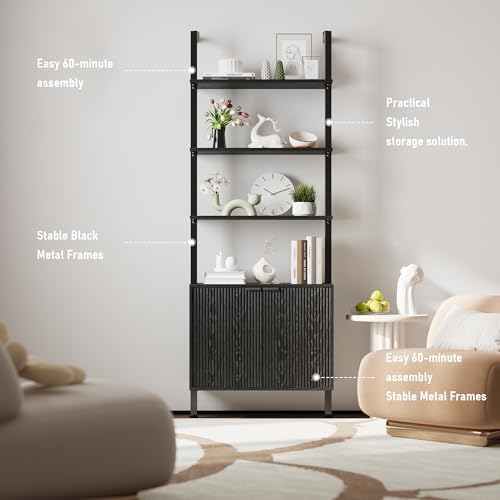 INNOD 74" Tall Bookshelf with Storage Cabinet, Modern Ladder Shelf with ...