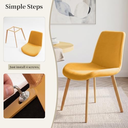 HIPIHOM Dining Chairs Set of 4, Mid-Century Modern Fabric Kitchen Chairs
