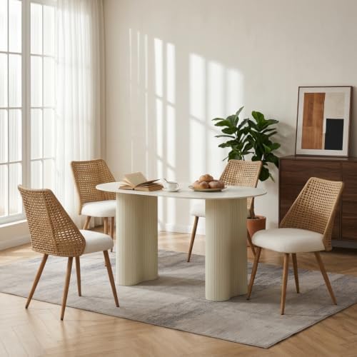 Rattan Dining Chairs Set of 4, Rattan Dining Chairs with Cane PE Rattan Backr...