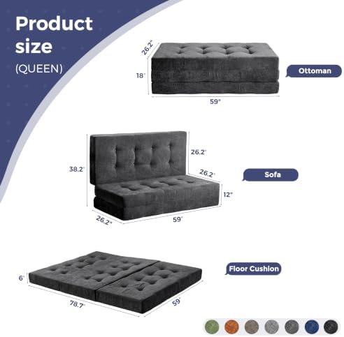 MAXYOYO 6" Folding Sofa Bed for Floor, Tufted Tri-Fold Floor Mattress | ...
