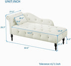 60" Chaise Lounge Indoor Velvet Button Tufted with Pillow, Nailhead Decorate Rolled Arm Chaise Lounge for Bedroom Living Room (White)