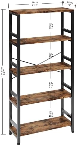 IRONCK Bookshelf, 31.5" 5-Tier Ladder Industrial Bookcase, 110lb Shelf