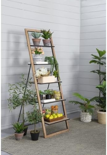 5-Tier Ladder Shelfing, Free Standing Organizer Shelves with Metal Stand, Two-Tone Indoor/Outdoor Plant Ladders, Ideal for Kitchen, Garden, Balcony Use