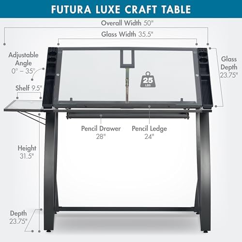 SD STUDIO DESIGNS Futura Luxe Drawing, Drafting, Craft Table with Drawer, 35&...
