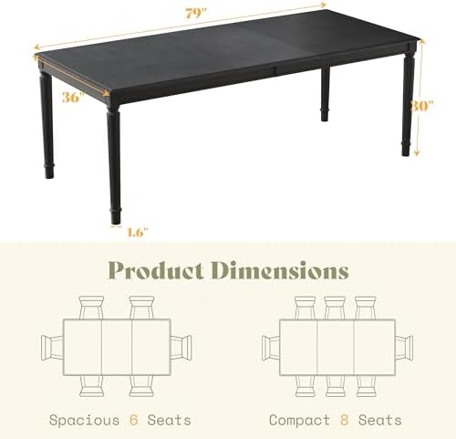 AMERLIFE 79 Inch Farmhouse Dining Table for 6 to 8, Large Rectangular Solid W...
