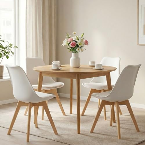 Dining Chairs Set of 4, PU Leather Kitchen Chairs,Wood Legs (White, 4 PC)
