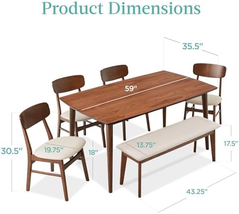Best Choice Products 6-Piece Wooden Dining Set, Mid-Century Modern Table &amp...