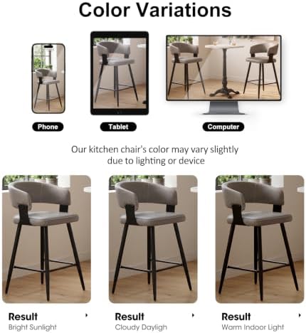 26" Counter Height Bar Chairs Set of 2, Padded Island Chairs, Gray