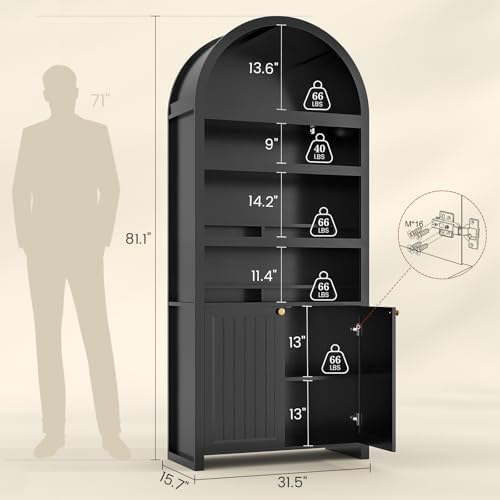 81" Tall Arched Cabinets,Bookcase with storage,Mid-Century Modern 6-Tier...