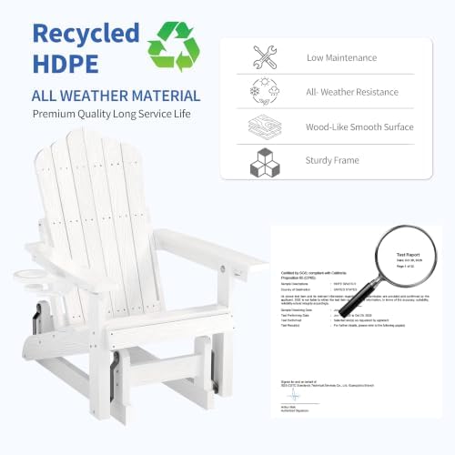 HDPE Adirondack Glider Chair,3-Position Adjustable Backrest Patio Glider | Al...