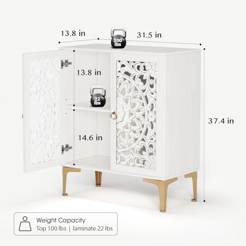 JOINICE 31.5" Accent Cabinet with Doors & Storage for Living Room,White
