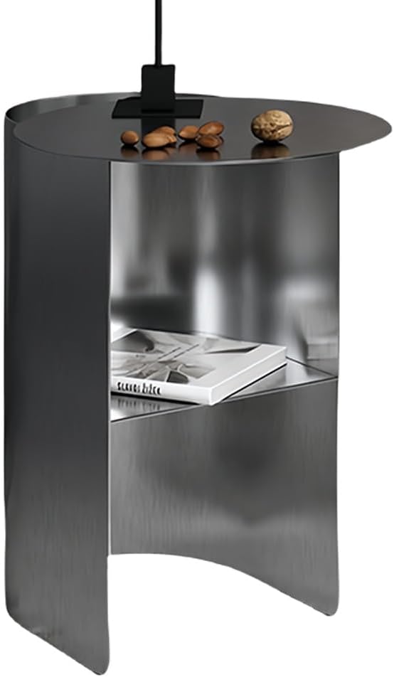 Stainless Steel Round Side Table Metal Coffee Table with Open Storage, Ideal ...