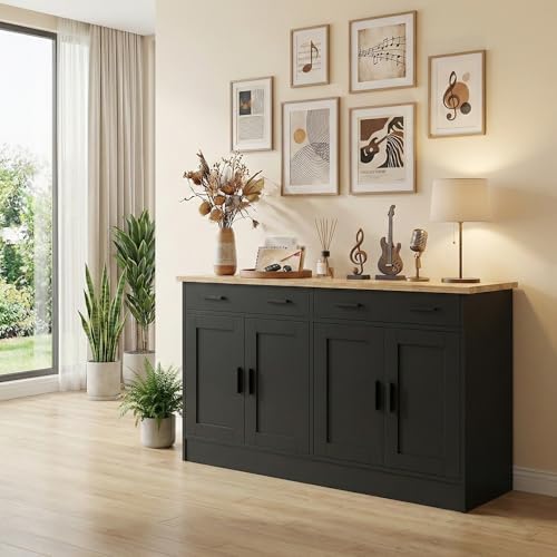 Anystyle 53" Black Buffet Cabinet with Storage, Kitchen Sideboard Buffet...