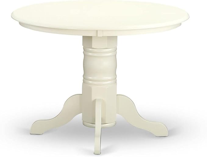 East West Furniture SHEN5-LWH-57 5 Piece Dining Set Includes a Round Dining Room Table with Pedestal and 4 Pond Faux Leather Upholstered Parson Chairs, 42x42 Inch, Linen White