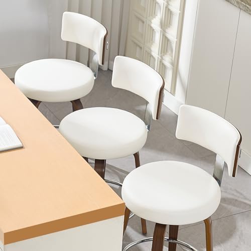 Bekrvio Swivel Counter Height Bar Stools Set of 3, Faux Leather Kitchen Stool...