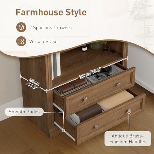RALGEND Farmhouse Arched Bookshelf, 7 Tiers Arch Bookcase with 2 Spacious Dra...