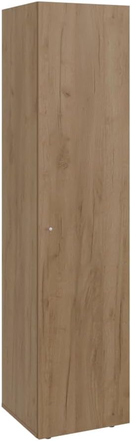 DEPOT E-SHOP Frisco 1 Door Wardrobe with Mirror and Vertical Storage Design, Natural Oak