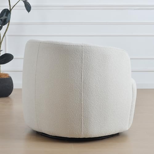 KINWELL 34" W Sherpa Swivel Barrel Accent Chair with Pillow, Cream