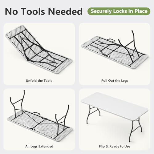 Folding Table 2 Pack, 6 FT Foldable Plastic Table with Carrying Handle, Heavy...