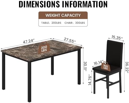 DKLGG Dining Table Set for 4, Modern Kitchen & Dining Room Sets Faux Marb...