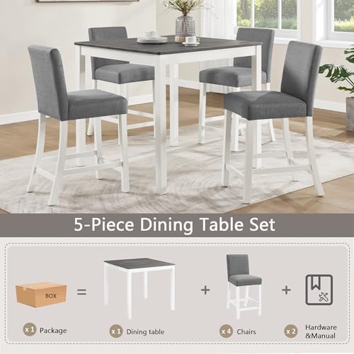 RuiSiSi 5-Piece Counter Height Dining Table Set, Square Dining Table White wi...