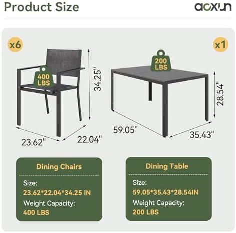 7-Piece Patio Table and Chairs Set for 6, All Weather Patio Dining Sets